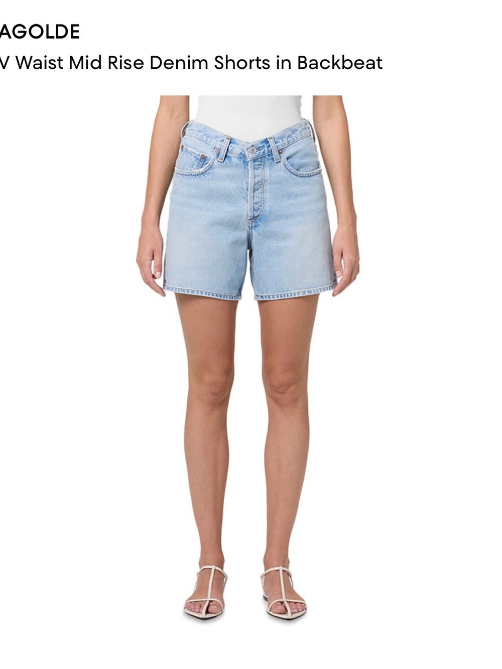 NWT-Agolde Washed Light Blue V Waist Mid-Rise Denim Shorts - Picture 5 of 5